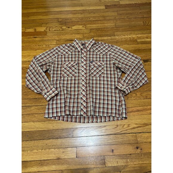 VTG Wrangler Western Pearl Snap Button Down Shirt Sz XL Red Brown Plaid USA Made - Picture 1 of 6